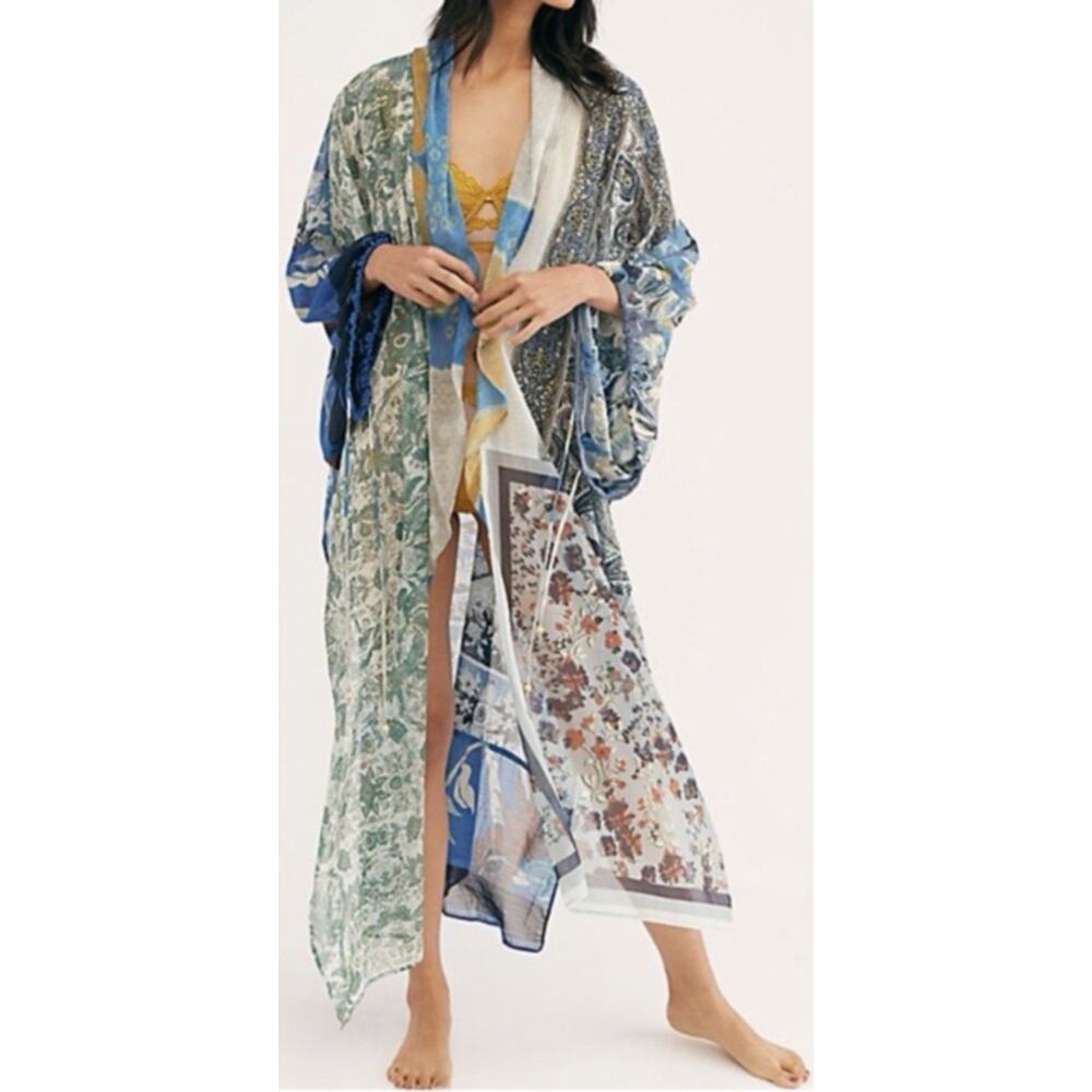 Intimately Free People Lenora Kimono One Size Floral Patchwork Flowy Boho READ